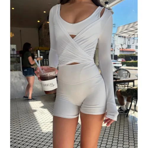 C-B Women Cross Wrap Long Sleeve Yoga Top Deep V Back Tie Crop Shirts Thumb Hole Slim Pilates Workout Cover Sport Blouses