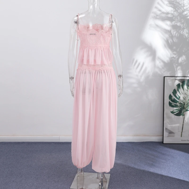 2026 Summer Fashion Square Neck Ruffled Crop Top & Long Pants 2-Piece Set Elegant Boho Resort Vacation Casual 2 Pcs Beach Outfit