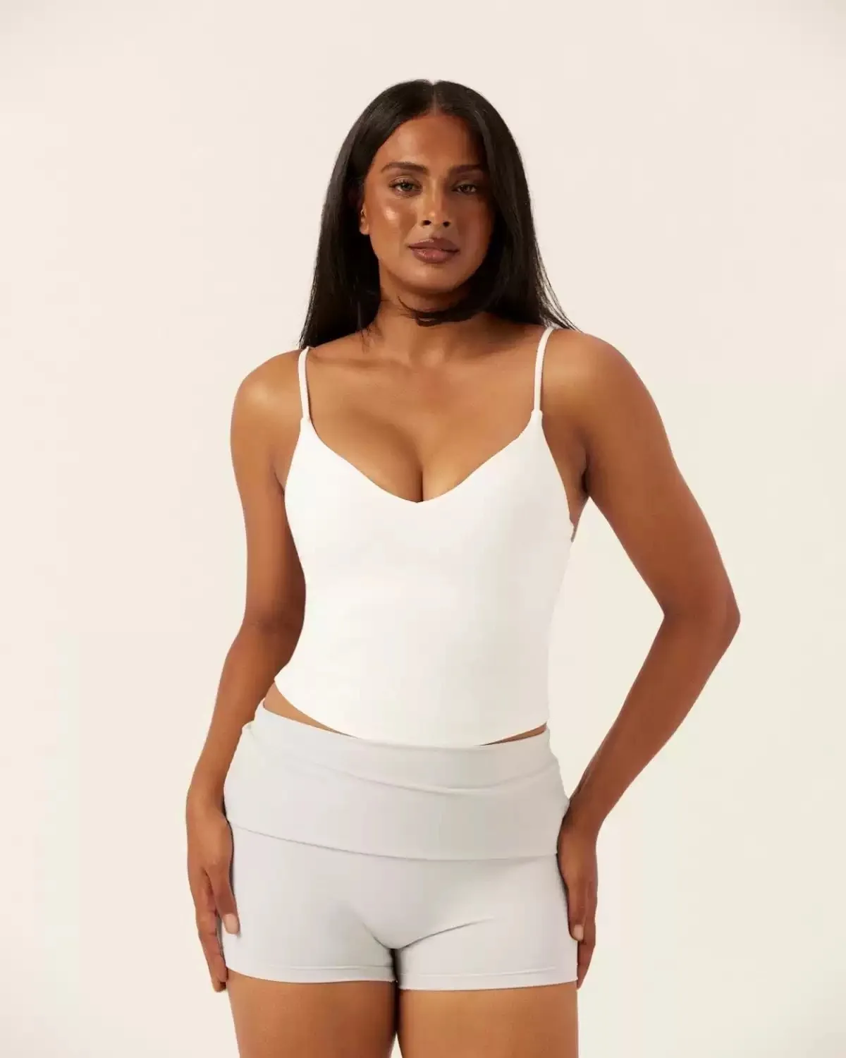 C-B V-Neck Halter Yoga Vest with Folded Waist, Nude-Feel Shorts & Leggings, Perfect for Gym Workouts, Women's Sportswear Set