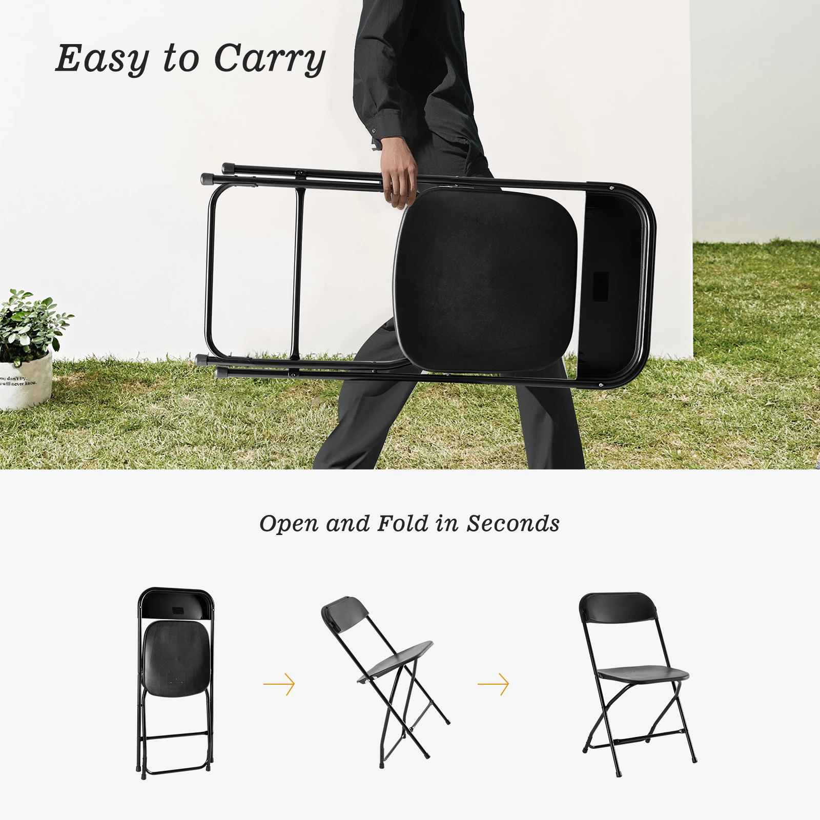 JHK Plastic Folding Chair 4/6 Pack 330LB Load Capacity Living Room Dinner Chairs Lightweight Portable Indoor/Outdoor Home Office