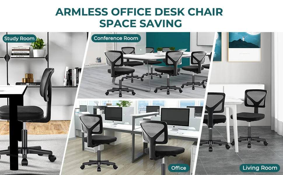 JHK Mesh with Lumbar Support Armless Office Chair Low Back with Wheels Adjustable Height 360° Rolling Swivel Computer Chair