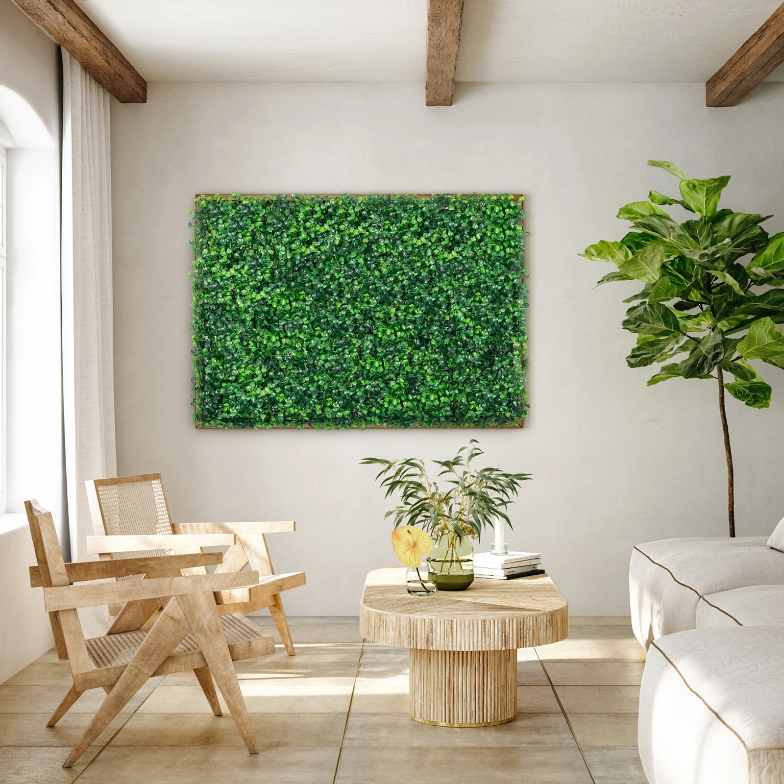 SucceBuy Artificial Boxwood Panel 24pcs 20x20/24x16 in Boxwood Hedge Wall Panels Artificial Grass Backdrop Wall Green Grass