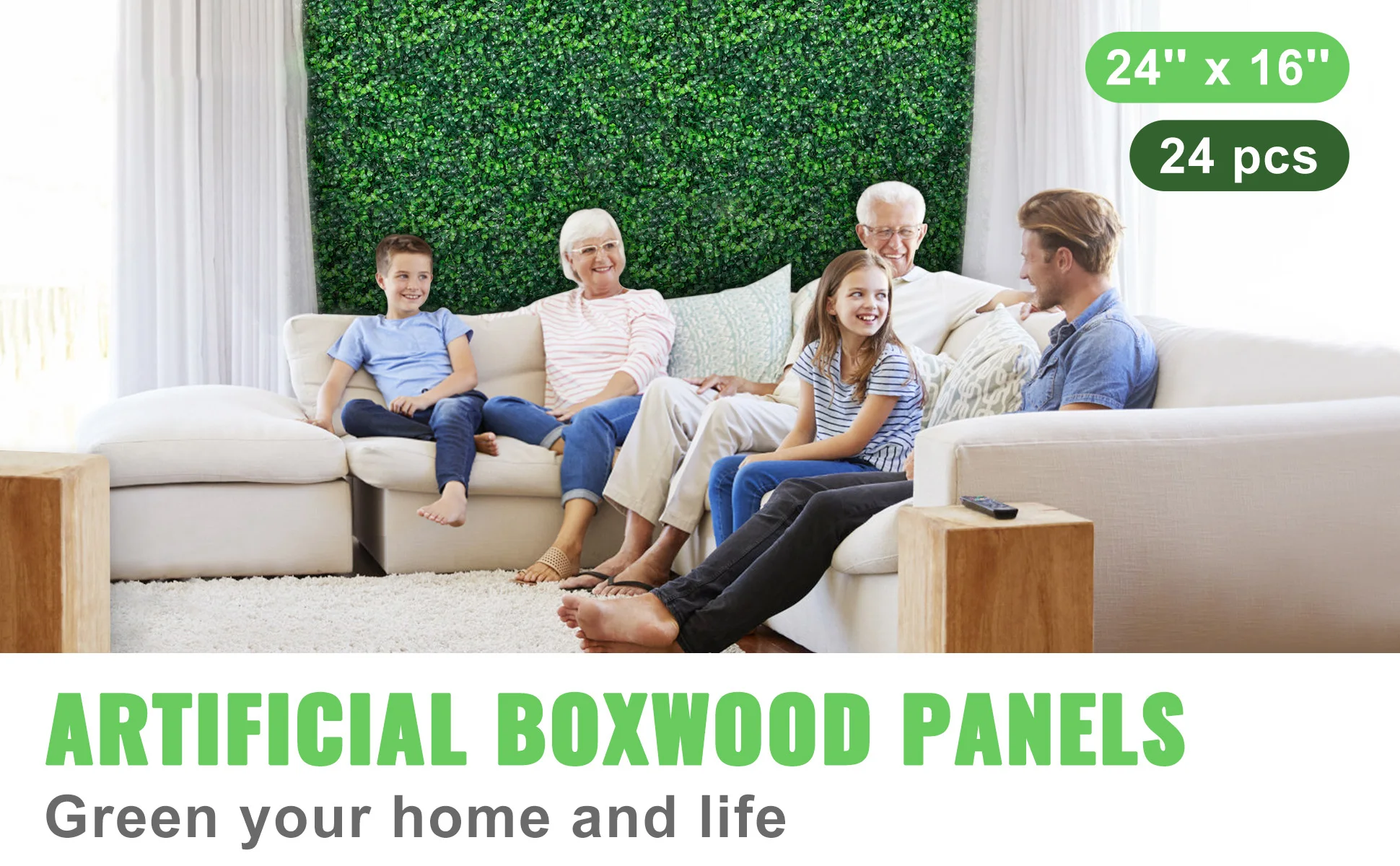 SucceBuy Artificial Boxwood Panel 24pcs 20x20/24x16 in Boxwood Hedge Wall Panels Artificial Grass Backdrop Wall Green Grass