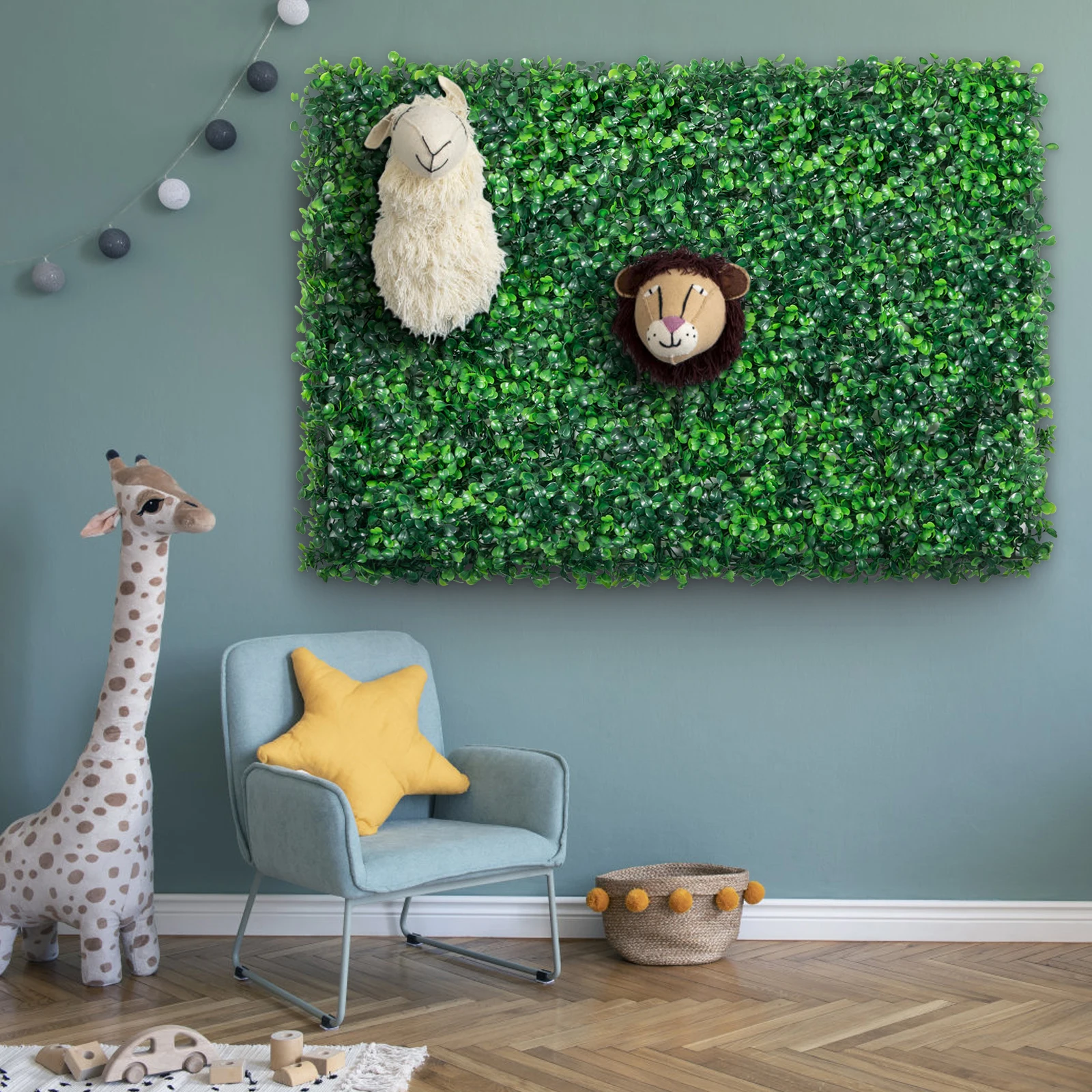 SucceBuy Artificial Boxwood Panel 24pcs 20x20/24x16 in Boxwood Hedge Wall Panels Artificial Grass Backdrop Wall Green Grass