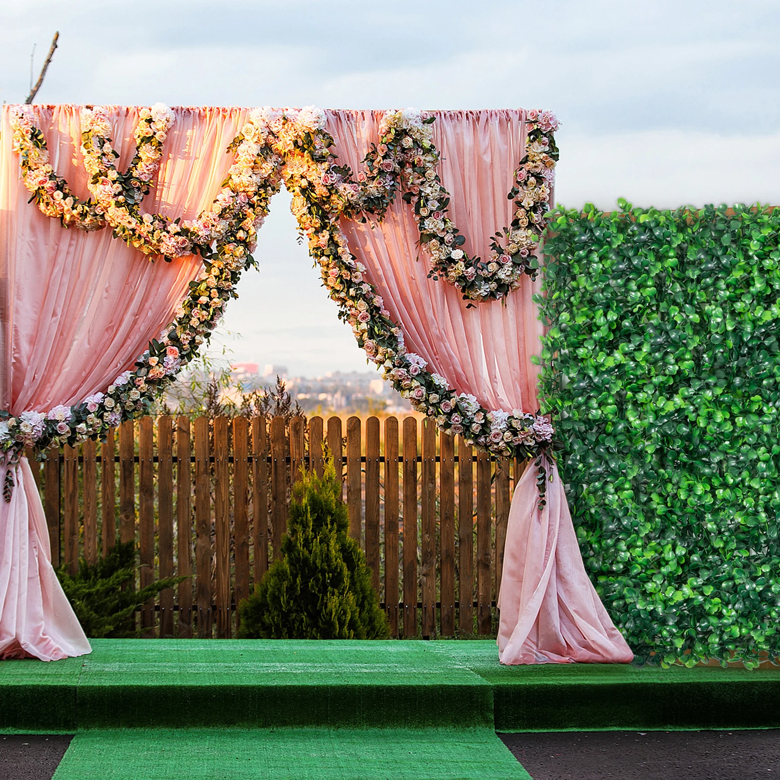 SucceBuy Artificial Boxwood Panel 24pcs 20x20/24x16 in Boxwood Hedge Wall Panels Artificial Grass Backdrop Wall Green Grass