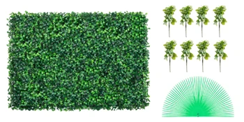 SucceBuy Artificial Boxwood Panel 24pcs 20x20/24x16 in Boxwood Hedge Wall Panels Artificial Grass Backdrop Wall Green Grass