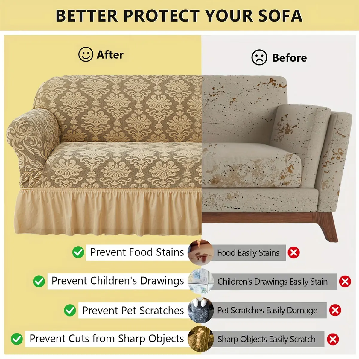 XM-Luvetoria 1pc European Jacquard Non-slip Sofa Slipcover with Skirt Relief Embossed Sofa Covers For Bedroom Office Living Room Home Decor