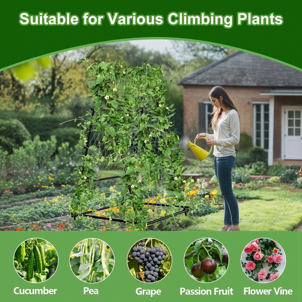 A-Shaped Metal Garden Trellis Climbing Plants Arch Outdoor Vine Plants Support with Netting