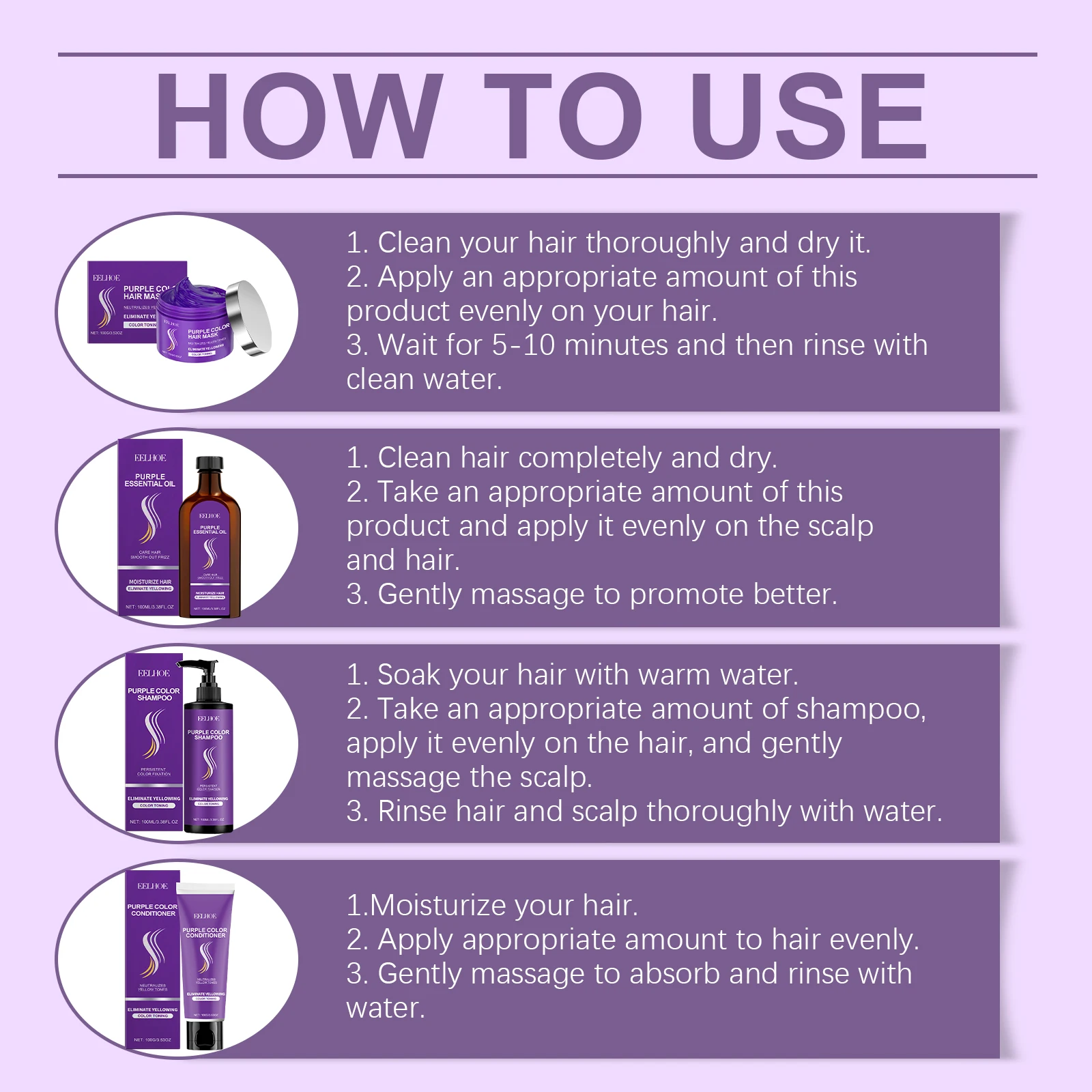 Hoegoa Purple Hair Nourishing Mask Cover Gray Hair Fade Yellow Non-irritating Restore Gloss Smoothing Hair Conditioner Set