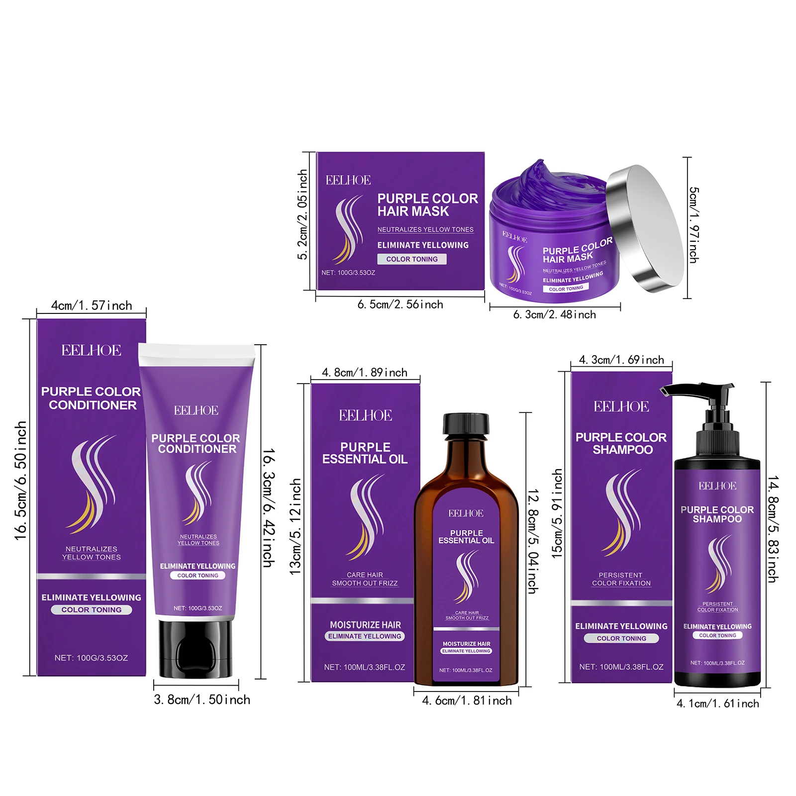 Hoegoa Purple Hair Nourishing Mask Cover Gray Hair Fade Yellow Non-irritating Restore Gloss Smoothing Hair Conditioner Set