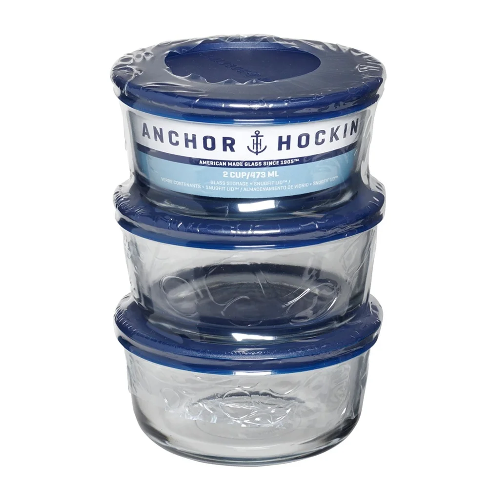 Glass Storage Containers Set of 3 BPA-Free Food Storage Round 2 Cup Microwave Safe Dishwasher Safe Stackable Storage Jars