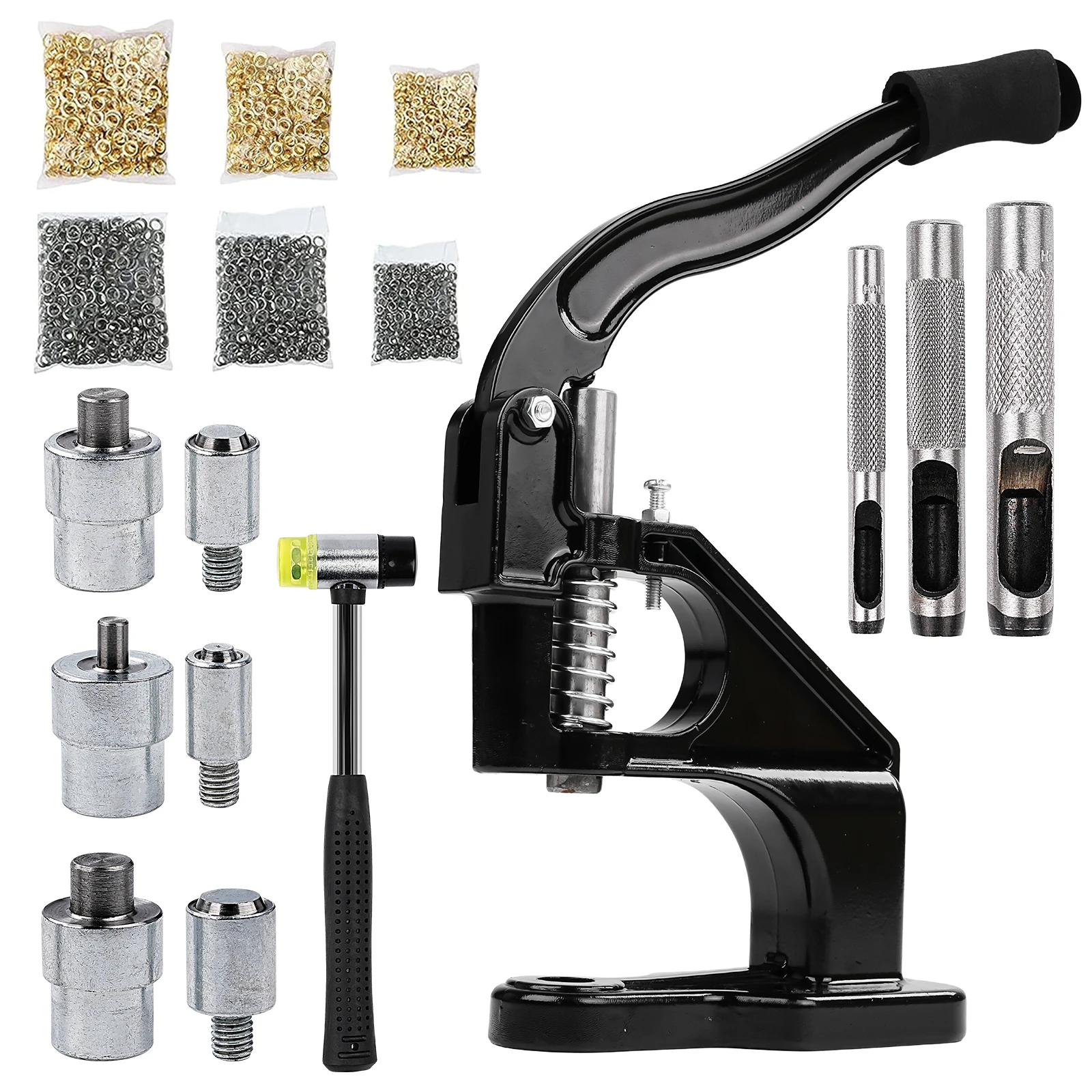 Manual Grommet Eyelet Machine DIY Hand Press Leathercraft Sewing Punch Tool with Dies+Grommets Versatile use
