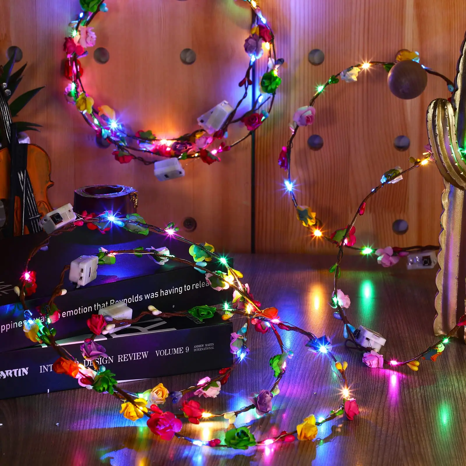 30pcs Paper Rose Wreath Set LED Light-Up Headbands, Party Wreaths, Suitable for Glow-in-the-Dark Wedding Party Hair Accessories