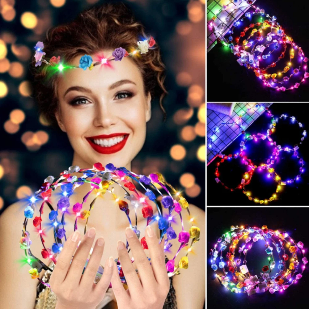 30pcs Paper Rose Wreath Set LED Light-Up Headbands, Party Wreaths, Suitable for Glow-in-the-Dark Wedding Party Hair Accessories