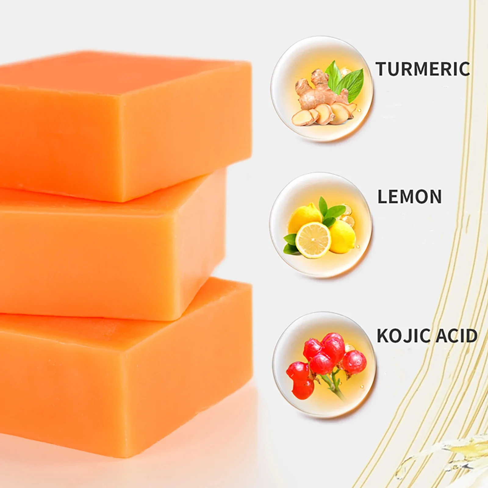 LKIAE Organic Turmeric Soap, Handmade, Whitening, for All Skin Types, Remove Black Spots, Melanin, Acne, For Face, Body, 200g
