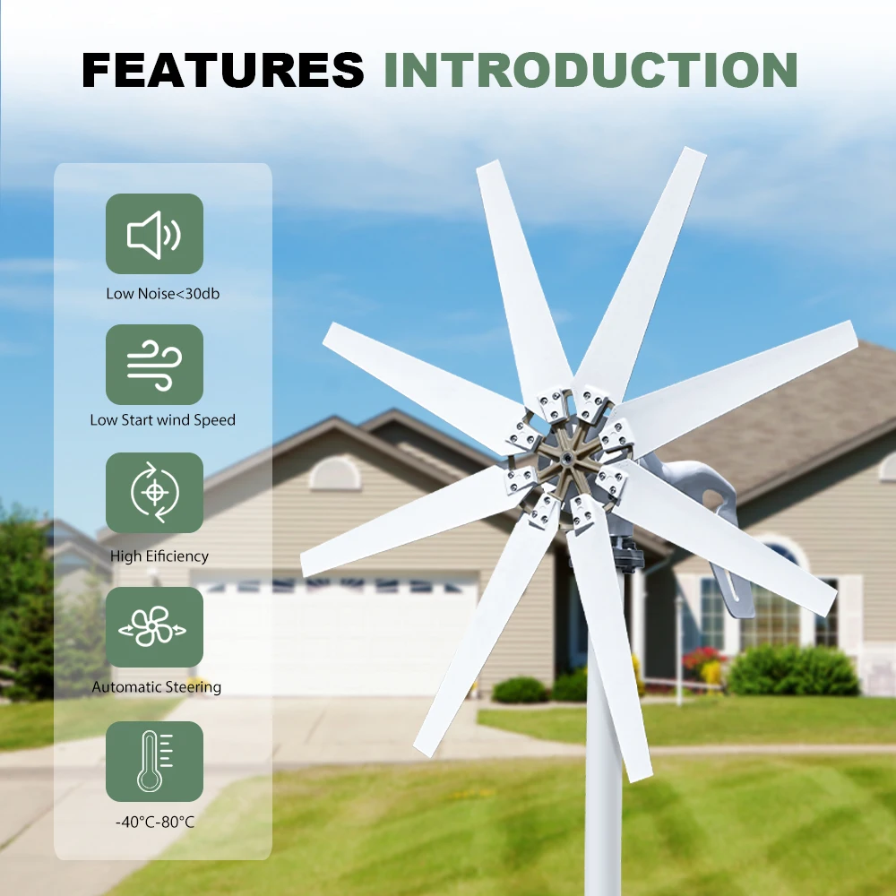 US Delivery of 3000W Horizontal Turbine 12V/24V/48V Low-Noise Household 220V From