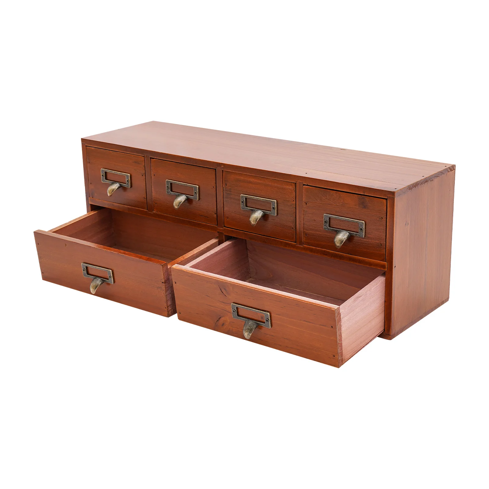 Vintage Wooden 6-Drawer Apothecary Cabinet, Desktop Organizer for Medicine, Jewelry, Tea Collection in Library Catalog Style