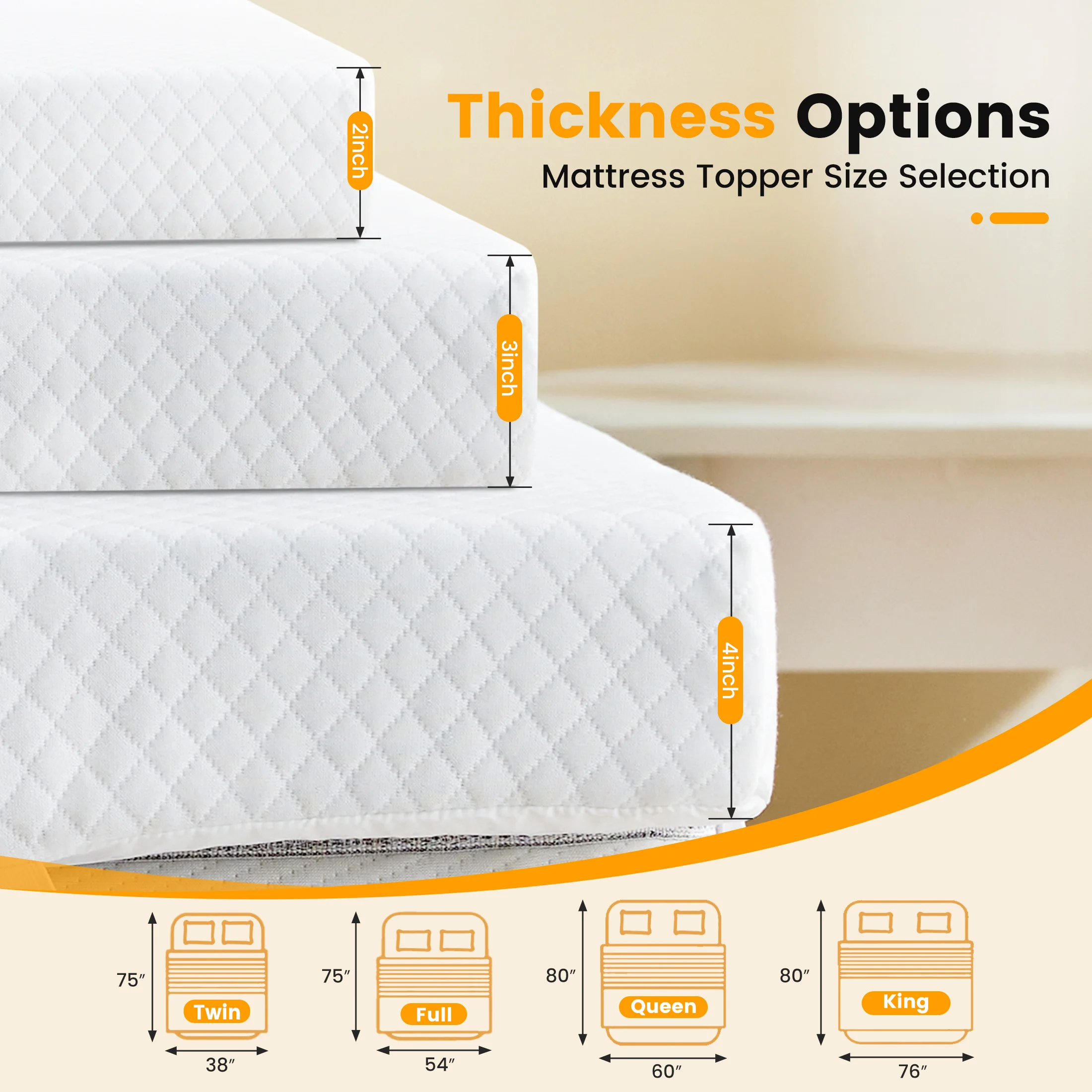 JHK 4 Inch Gel Memory Foam Mattress Topper with Removable Cover Full Size Cooling Mattress Soft and Breathable Bed Topper