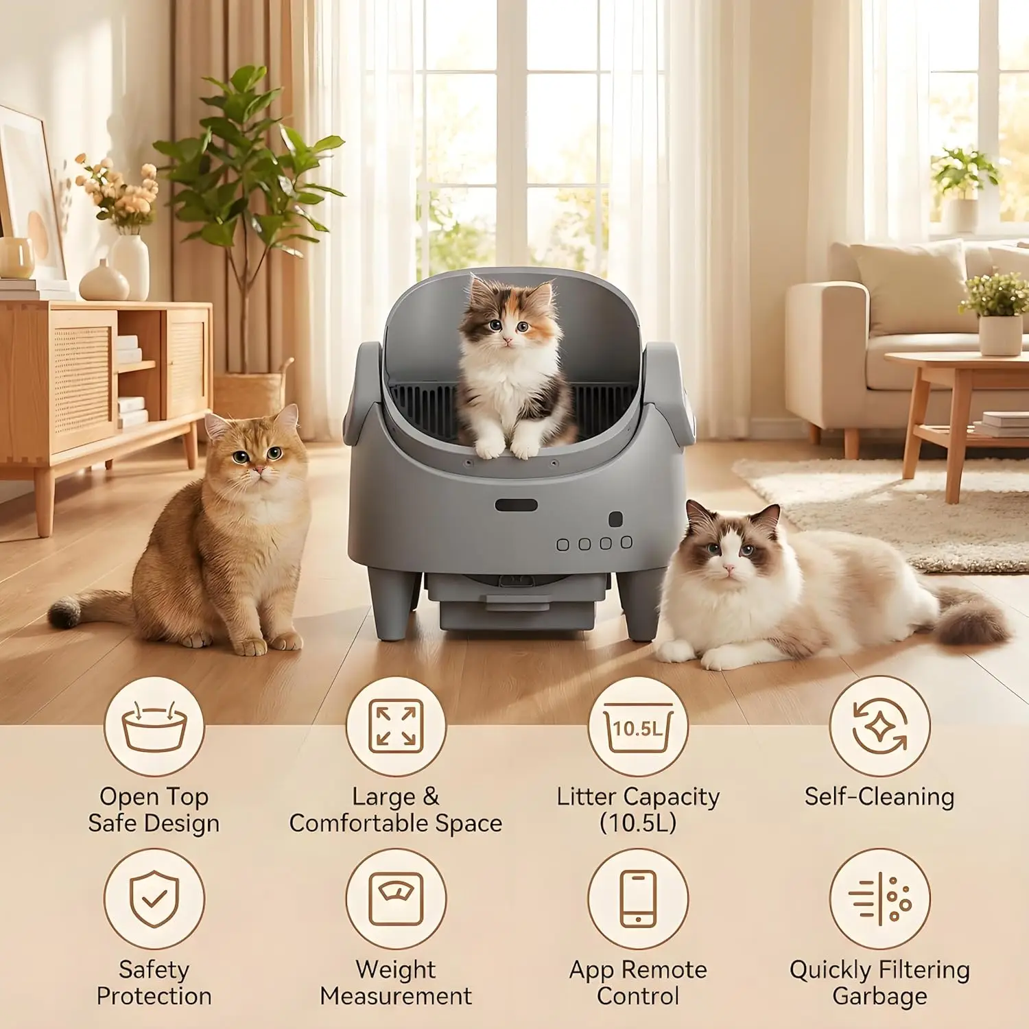 Smart Open Automatic Cat Litter Box 8L Self-Cleaning WiFi App Control Anti-Pinch Odor Removal Electric Pet Toilet