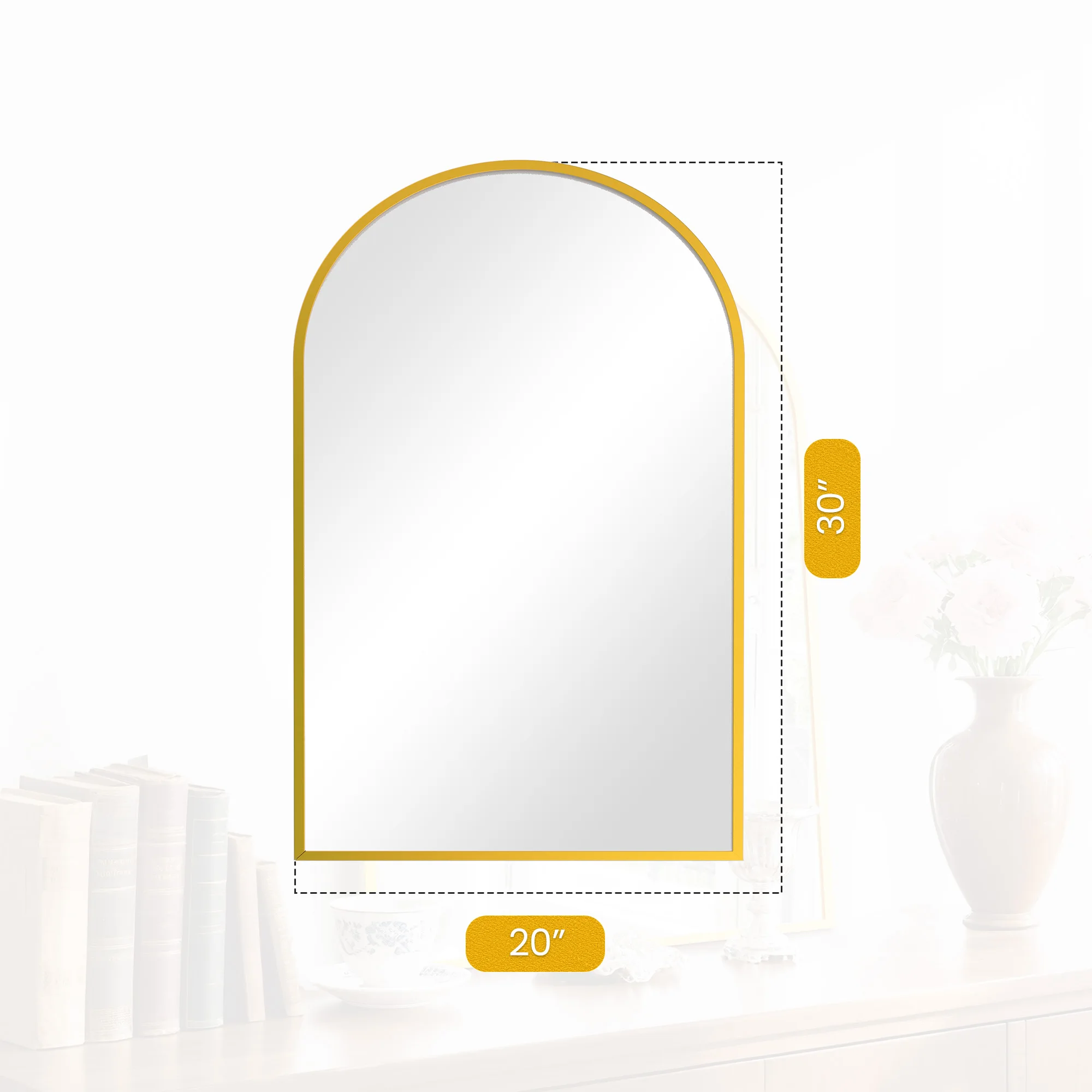JHK 26"x38" Arched Metal Framed Mirror for Wall Matte Metal Framed Modern Dressing Mirror Tempered Glass Bedroom Living Room