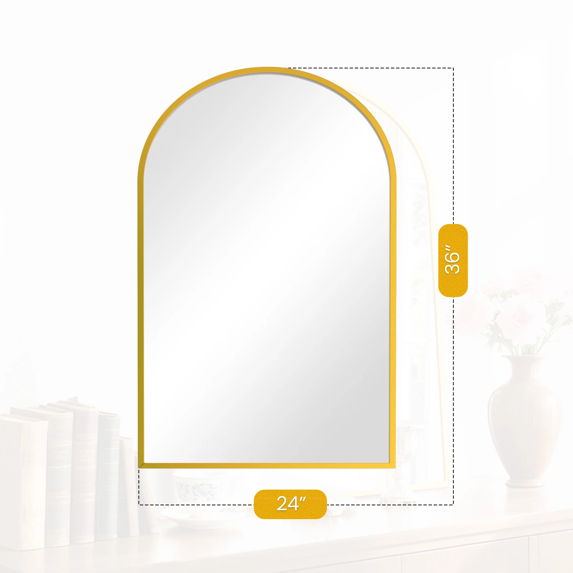 JHK 26"x38" Arched Metal Framed Mirror for Wall Matte Metal Framed Modern Dressing Mirror Tempered Glass Bedroom Living Room