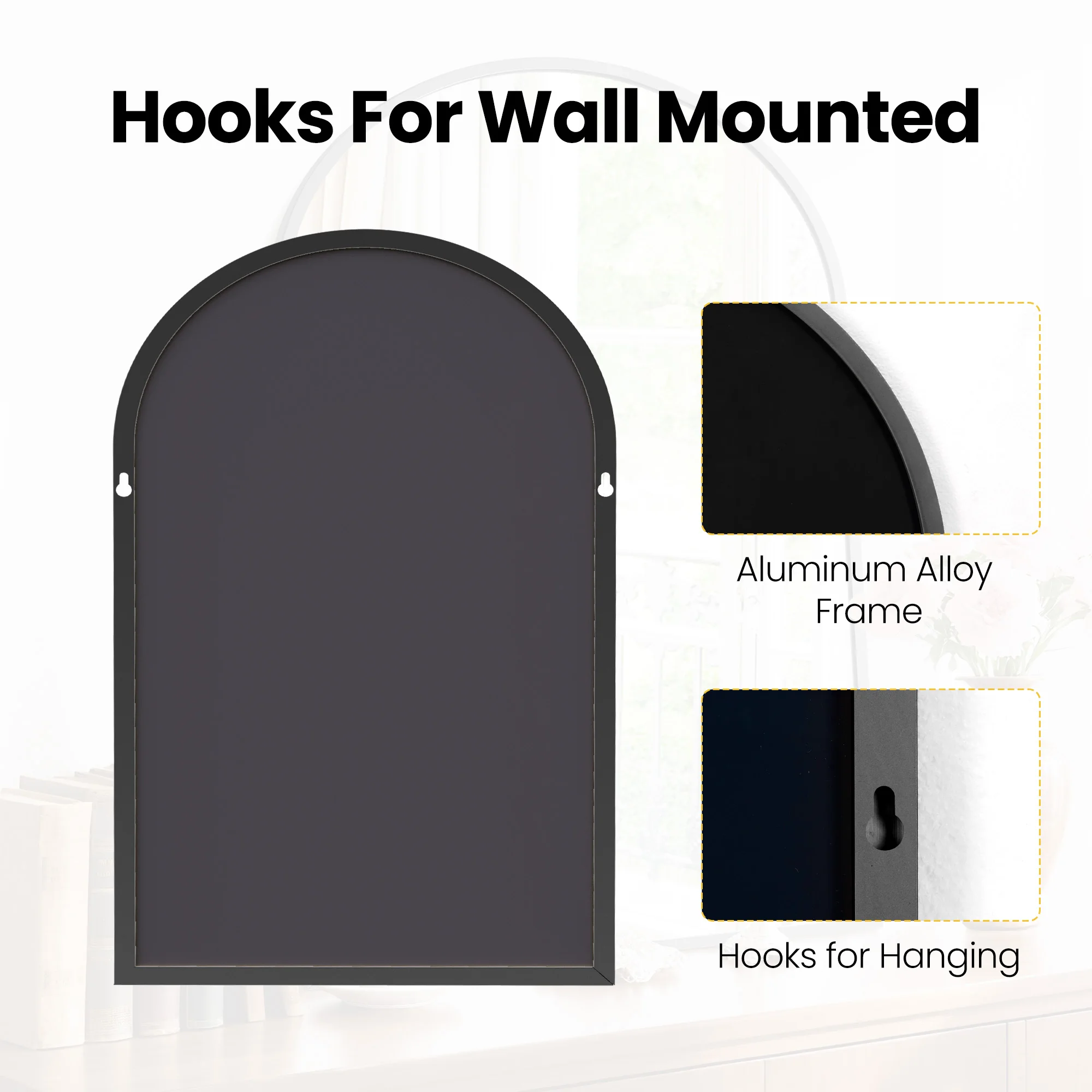 JHK 26"x38" Arched Metal Framed Mirror for Wall Matte Metal Framed Modern Dressing Mirror Tempered Glass Bedroom Living Room