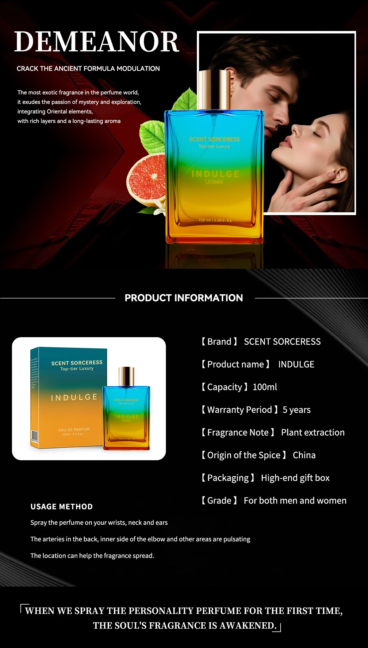 100ml Spray Perfume Women's Man Charming perfume, fresh, light, long-lasting, elegant, ladies' fragrance, dating niche perfume