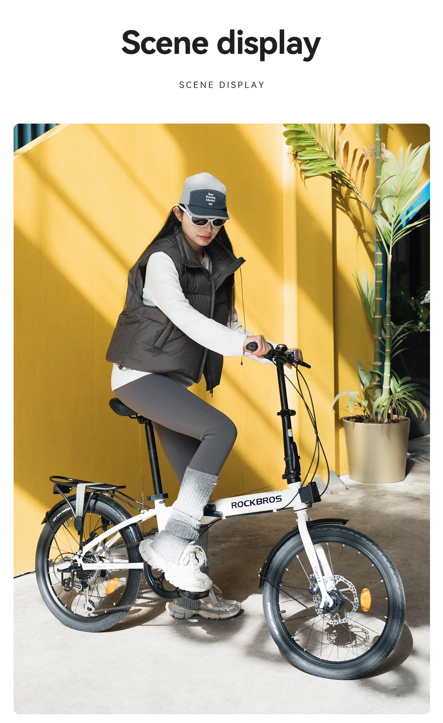 ROCKBROS 20 Inches Folding Bike Lightweight Portable Carbon Steel Frame 7-Speed Shifter Disc Brake Daily Commute Folding Bicycle