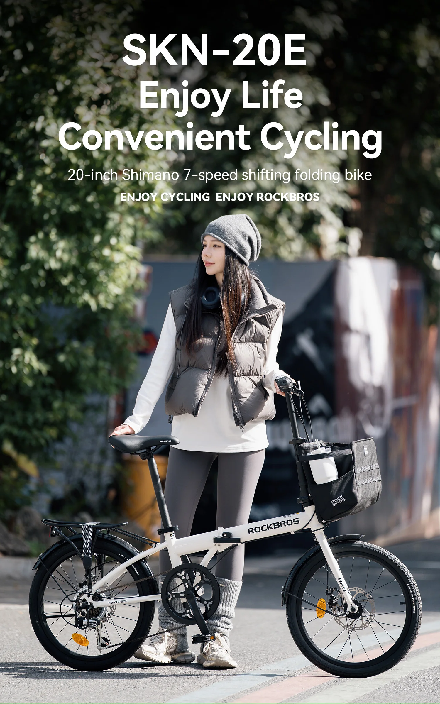 ROCKBROS 20 Inches Folding Bike Lightweight Portable Carbon Steel Frame 7-Speed Shifter Disc Brake Daily Commute Folding Bicycle