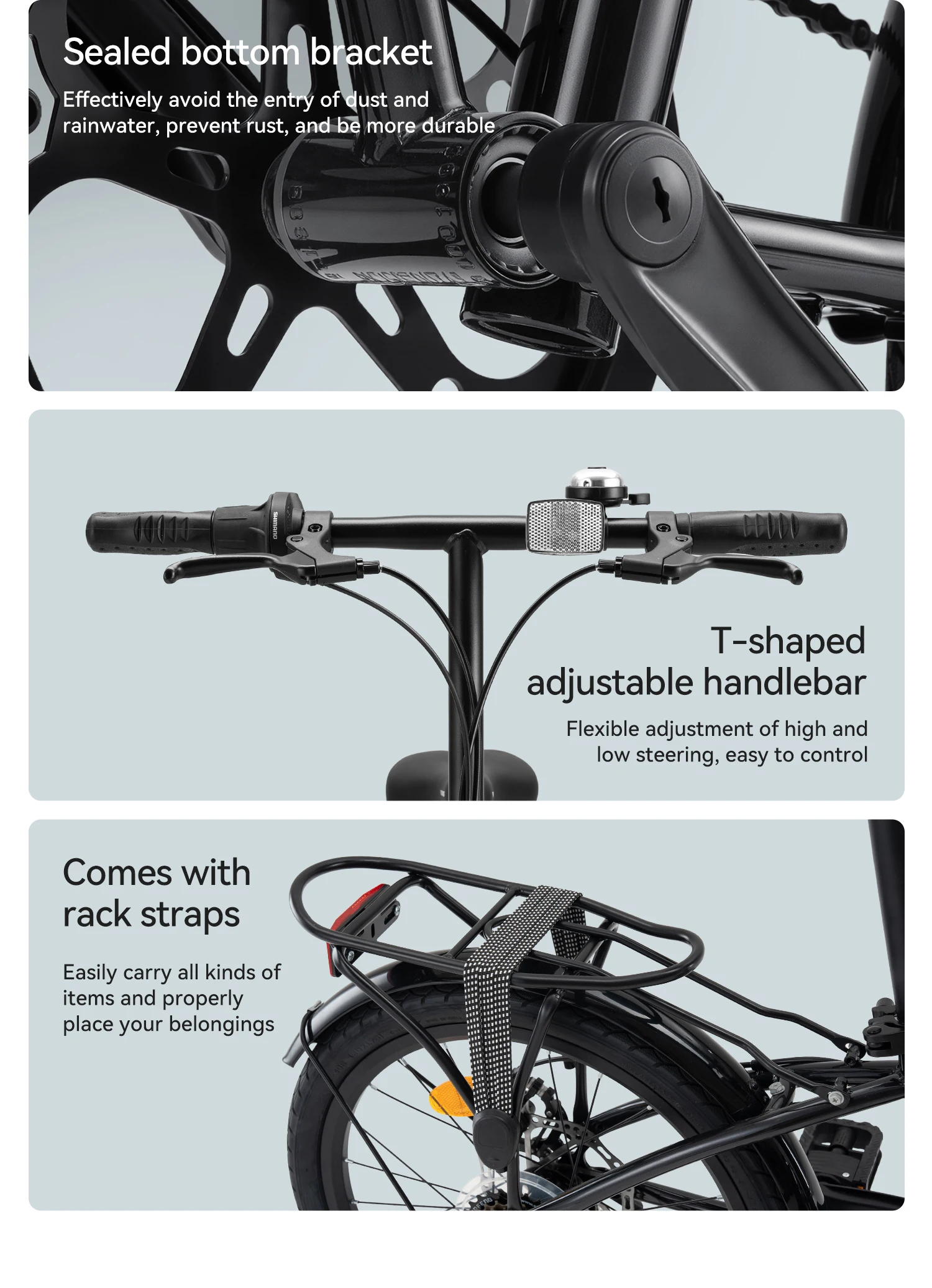 ROCKBROS 20 Inches Folding Bike Lightweight Portable Carbon Steel Frame 7-Speed Shifter Disc Brake Daily Commute Folding Bicycle