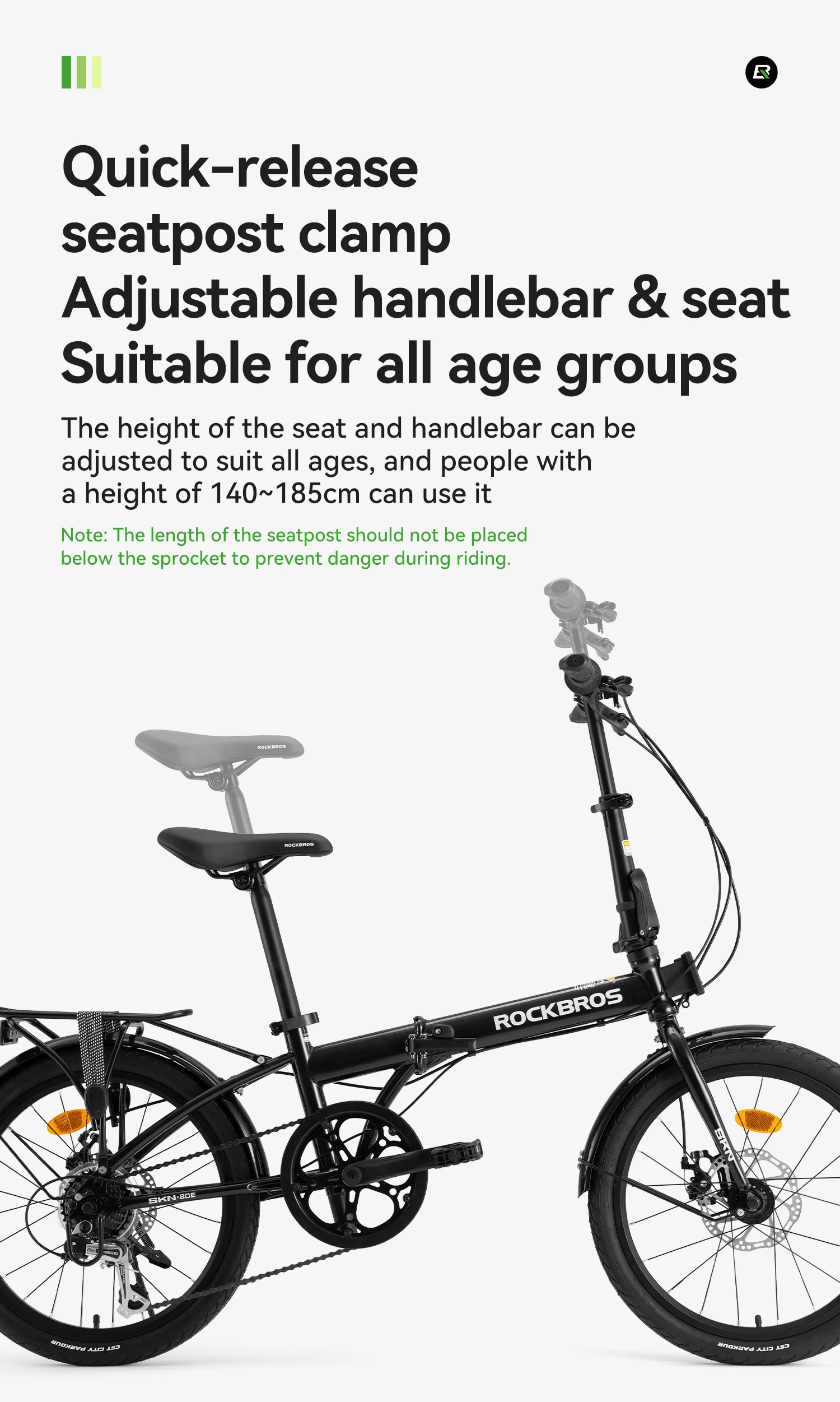 ROCKBROS 20 Inches Folding Bike Lightweight Portable Carbon Steel Frame 7-Speed Shifter Disc Brake Daily Commute Folding Bicycle