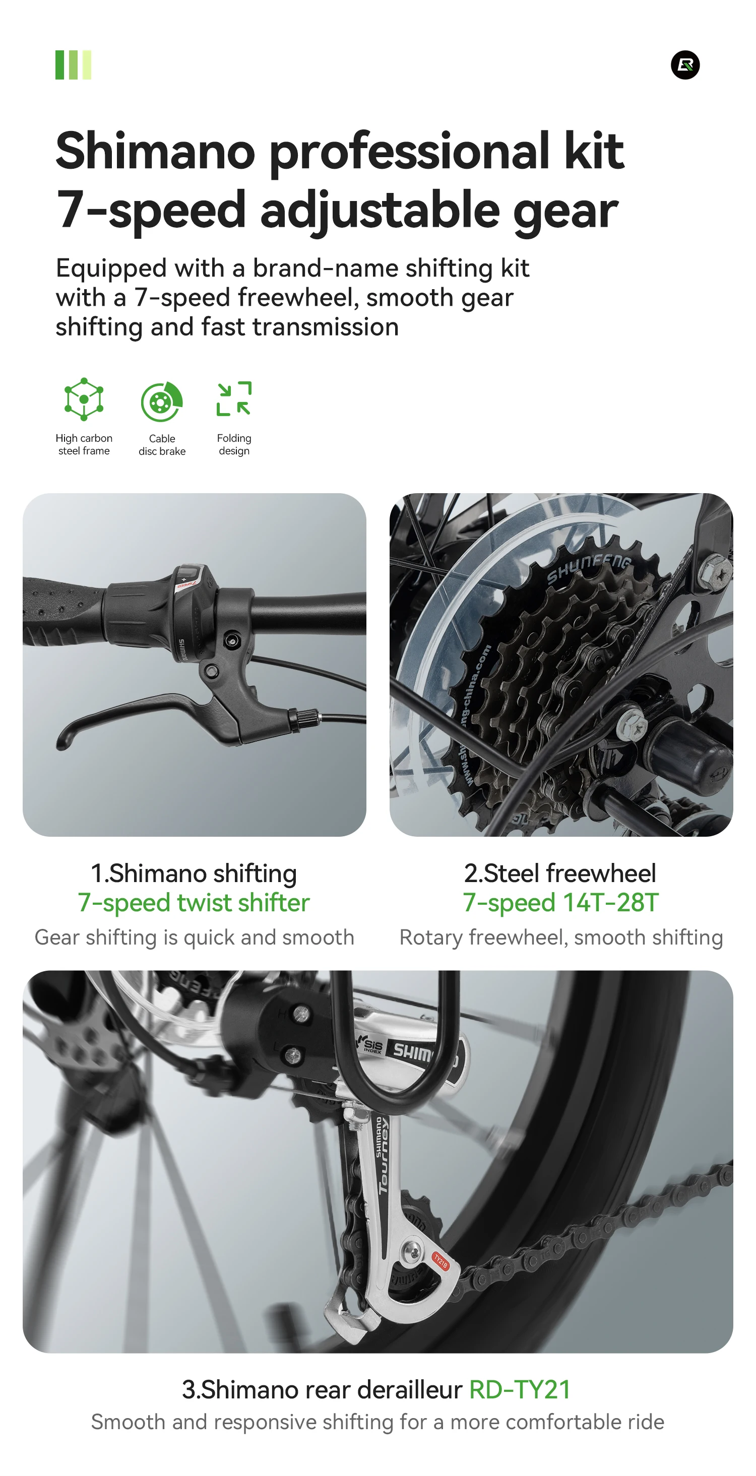 ROCKBROS 20 Inches Folding Bike Lightweight Portable Carbon Steel Frame 7-Speed Shifter Disc Brake Daily Commute Folding Bicycle