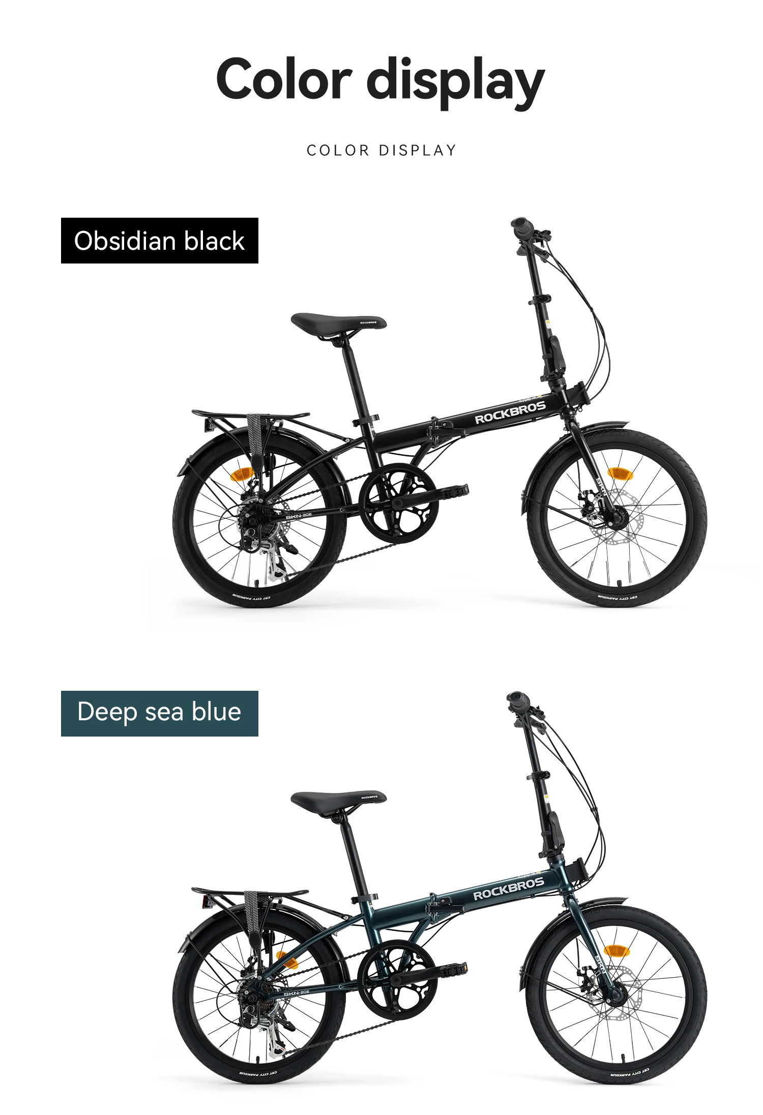 ROCKBROS 20 Inches Folding Bike Lightweight Portable Carbon Steel Frame 7-Speed Shifter Disc Brake Daily Commute Folding Bicycle
