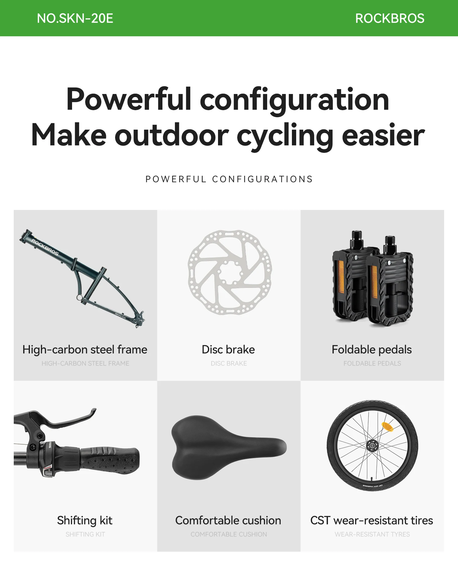 ROCKBROS 20 Inches Folding Bike Lightweight Portable Carbon Steel Frame 7-Speed Shifter Disc Brake Daily Commute Folding Bicycle