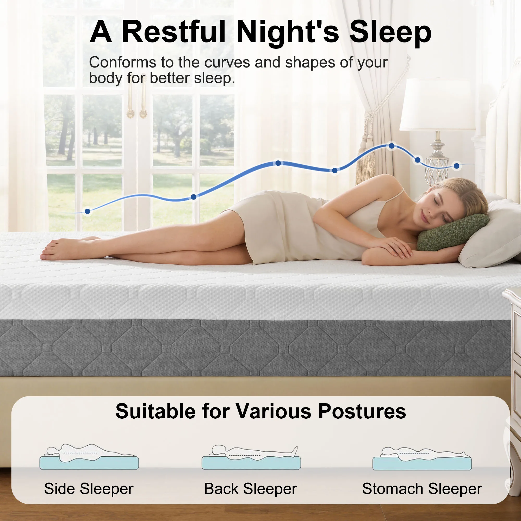5/6/8/10/12 Inch Medium Firm Mattress, Cool Gel Memory Foam Bed Mattress for Pressure Relief & Comfort Sleep, CertiPUR-US Certif