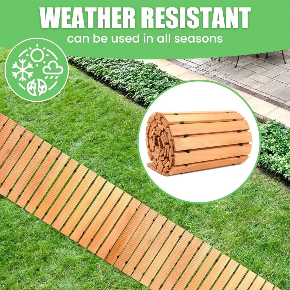 12ft Wooden Garden Pathway Roll – Outdoor Walkway Mat for Lawn Patio Backyard Roll Out Wood Stepping Stone Path
