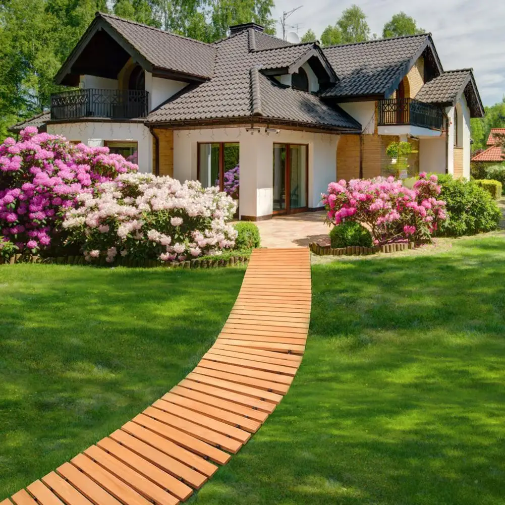 12ft Wooden Garden Pathway Roll – Outdoor Walkway Mat for Lawn Patio Backyard Roll Out Wood Stepping Stone Path