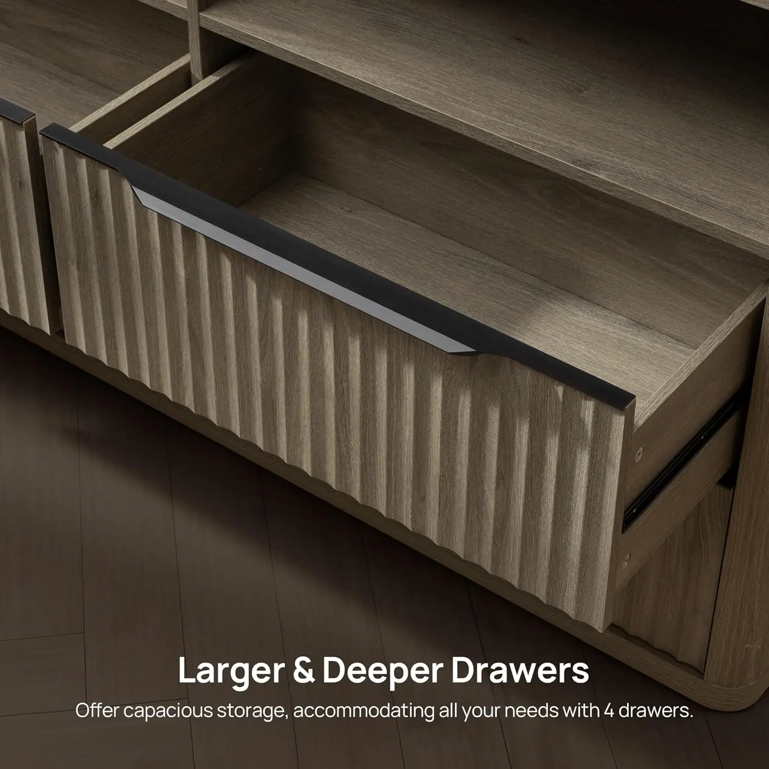 Wide 4-Drawer Dresser with Open Shelf Fluted TV Stand Bedroom Hallway Entryway 56.5", Customized