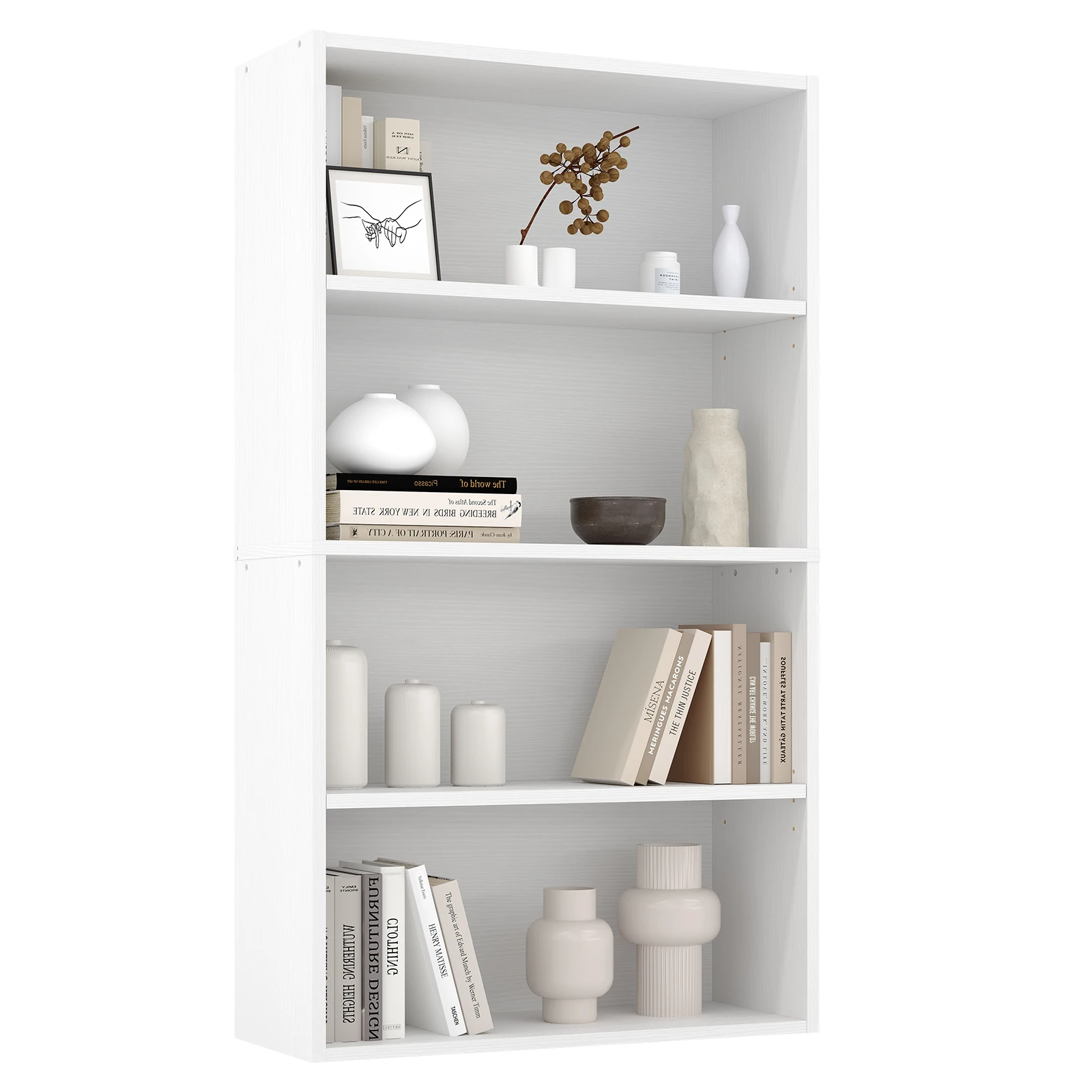 MCQ 5 Tier Wooden Bookshelf Black 53 Inch Tall Bookcase Standing Open Book Shelf Organizer Adjustable Display Storage Shelves