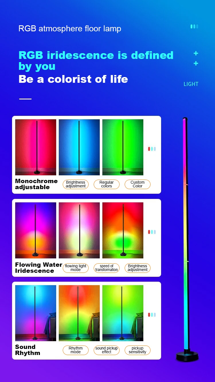 Floor Lamp DC 5V RGB Dream Color with Music Sync Modern 16 Million Color Changing Standing Mood Light For Bedroom Living Room