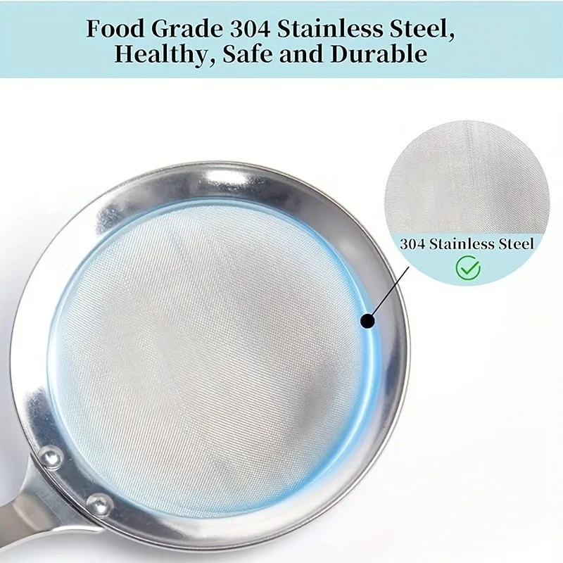 Deep Fine Mesh Strainer Skimmer304Stainless Steel Cooking Spoon,Oil Skimmer&Strainer with Heat Resistant Handle,Dishwasher Safe