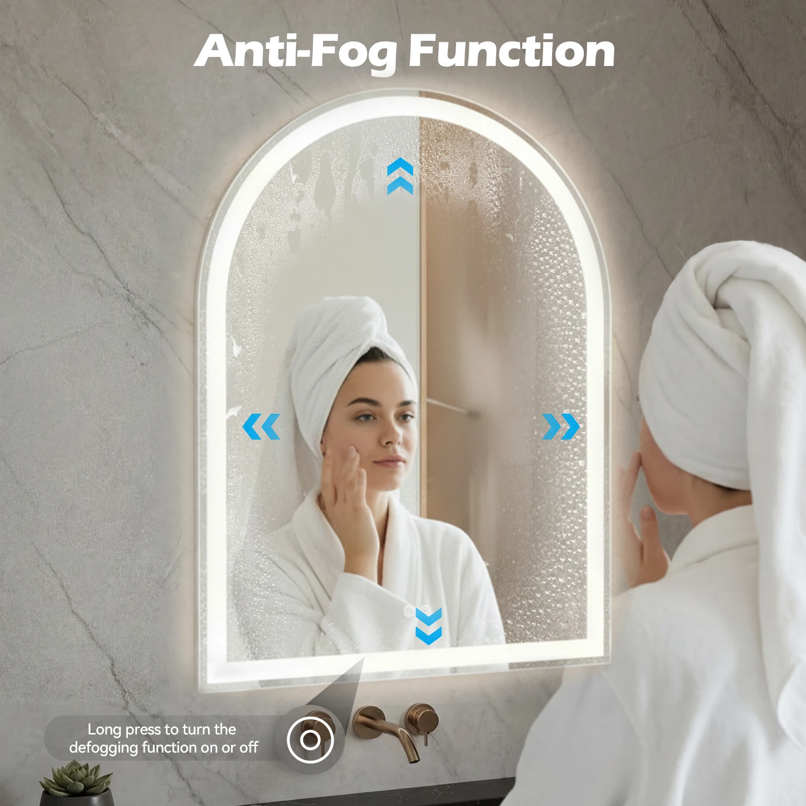 JHK Arched LED Bathroom Vanity Mirror for Wall Backlit Mirror with 3-Color Lights Memory Function Tempered Glass For Living Room