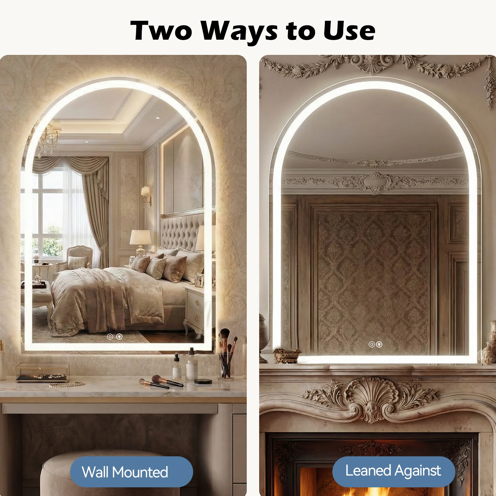 JHK Arched LED Bathroom Vanity Mirror for Wall Backlit Mirror with 3-Color Lights Memory Function Tempered Glass For Living Room