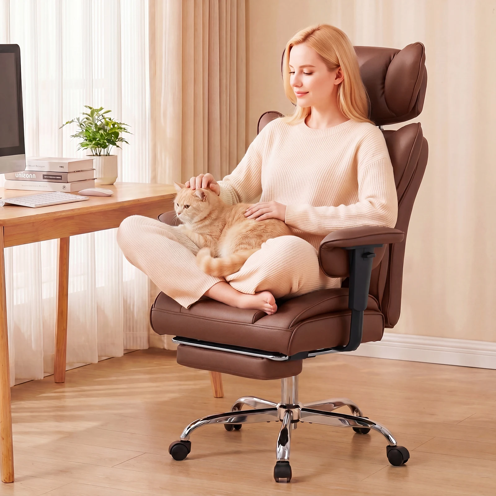 JHK Ergonomic Adjustable Armrests Gaming Computer Chair PU Leather Reclining Computer Chair with Pocket 350 LBS Office Chair with Footrest Height Adjustable Swivel Wide Seating for Home Office