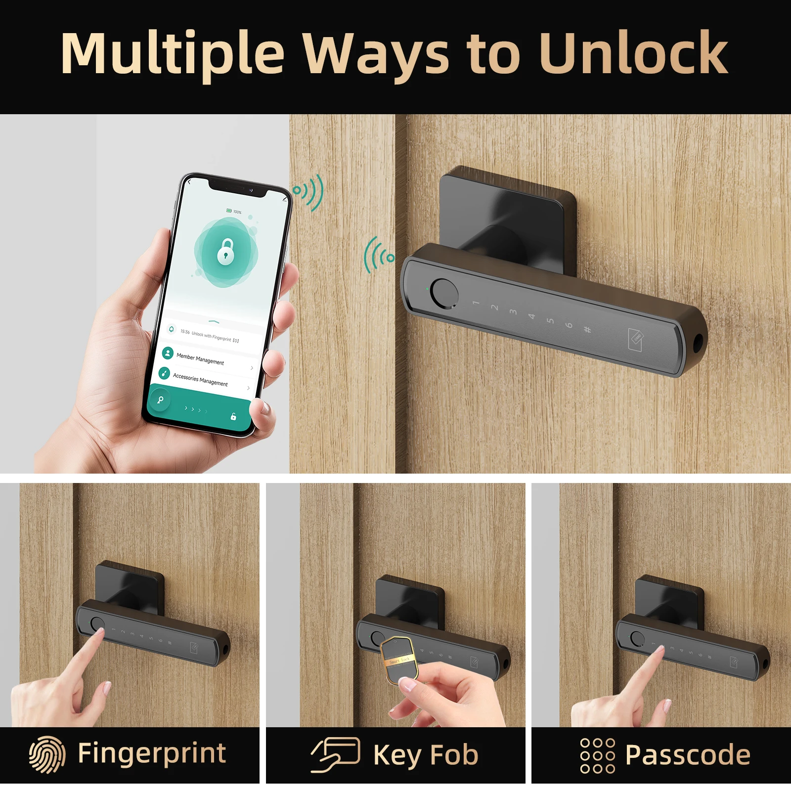 Viladepot Smart Lock Keyless Entry Door Lock Fingerprint Passcode APP Control Card Electronic Keypad Deadbolt Lock Interior Door