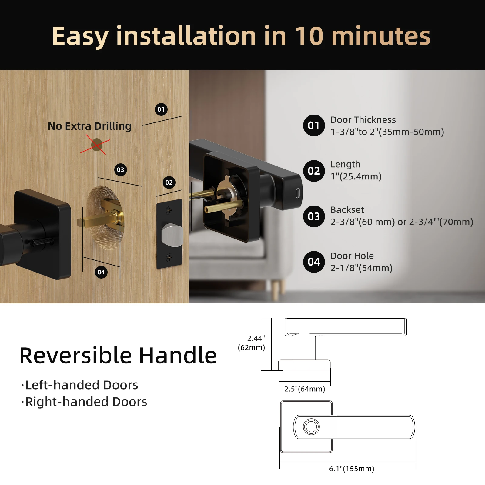 Viladepot Smart Lock Keyless Entry Door Lock Fingerprint Passcode APP Control Card Electronic Keypad Deadbolt Lock Interior Door