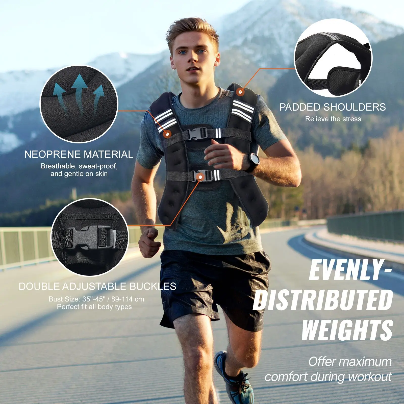 Weighted Vest 20 lbs Weight Vest with Reflective Stripe Adjustable Buckle Body Weight Vest for Men Women Workout Equipment