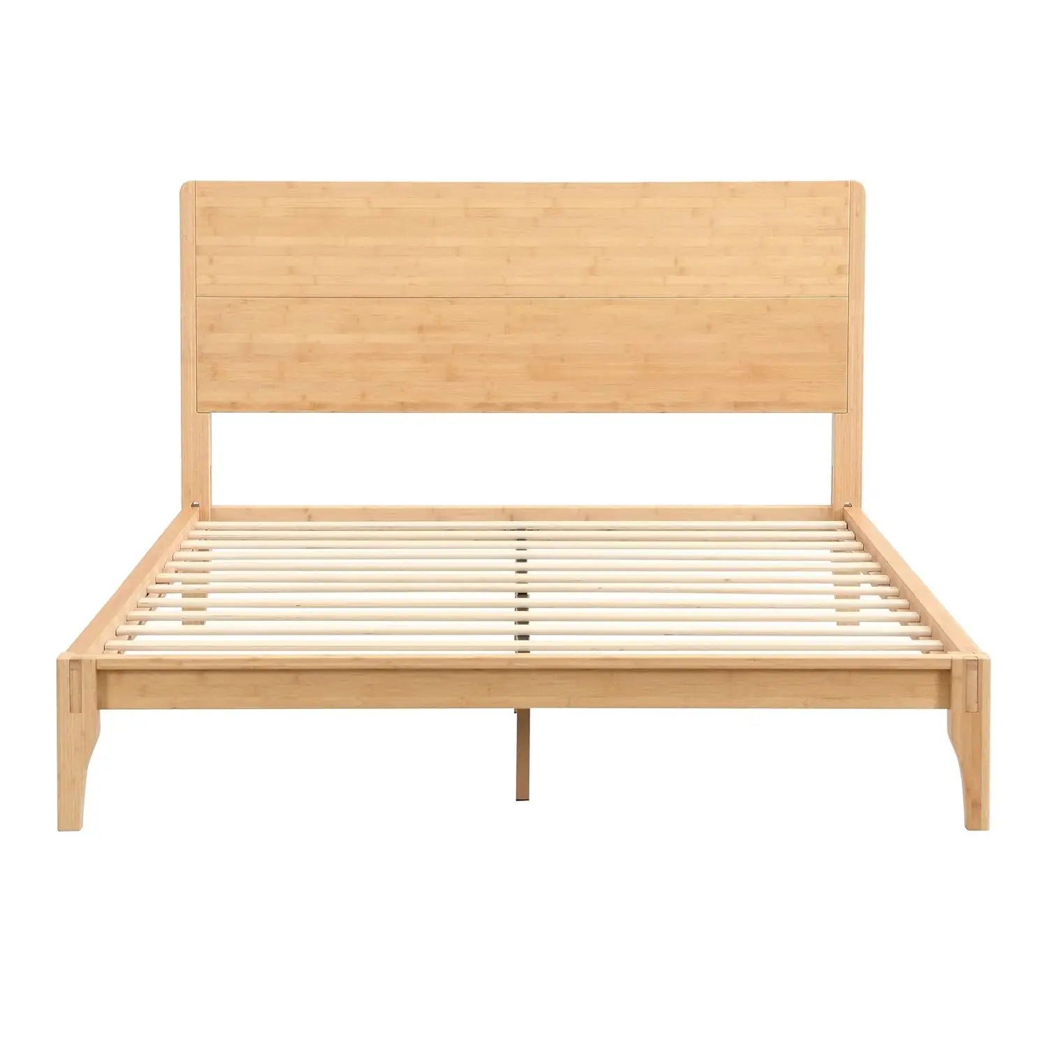 Full Size Bamboo Platform Bed, Mid-Century Modern Bed Frame with Tall Headboard, Solid Sustainable Bedframe, Customized