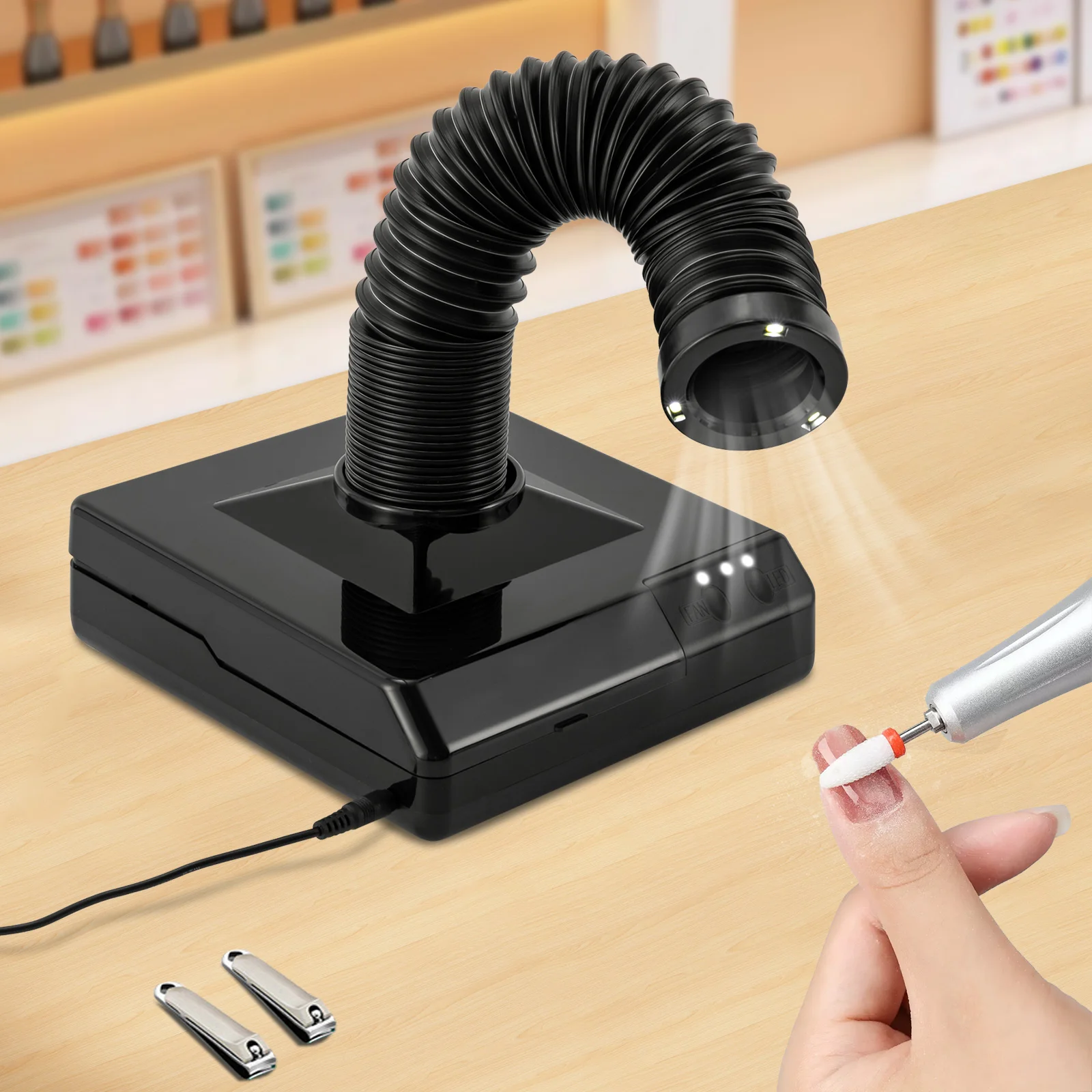 60W Vacuum Dust Collector, 19*19*21cm Dust Extractor, Vacuum Cleaner With Fan and 360° Rotatable Duct for Nail Grinding, Dentists, Clinics, Engraving