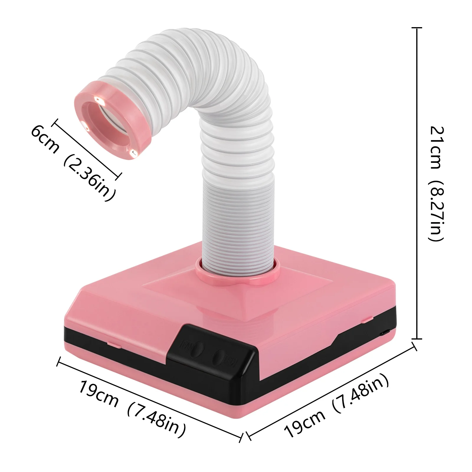 60W Vacuum Dust Collector, 19*19*21cm Dust Extractor, Vacuum Cleaner With Fan and 360° Rotatable Duct for Nail Grinding, Dentists, Clinics, Engraving